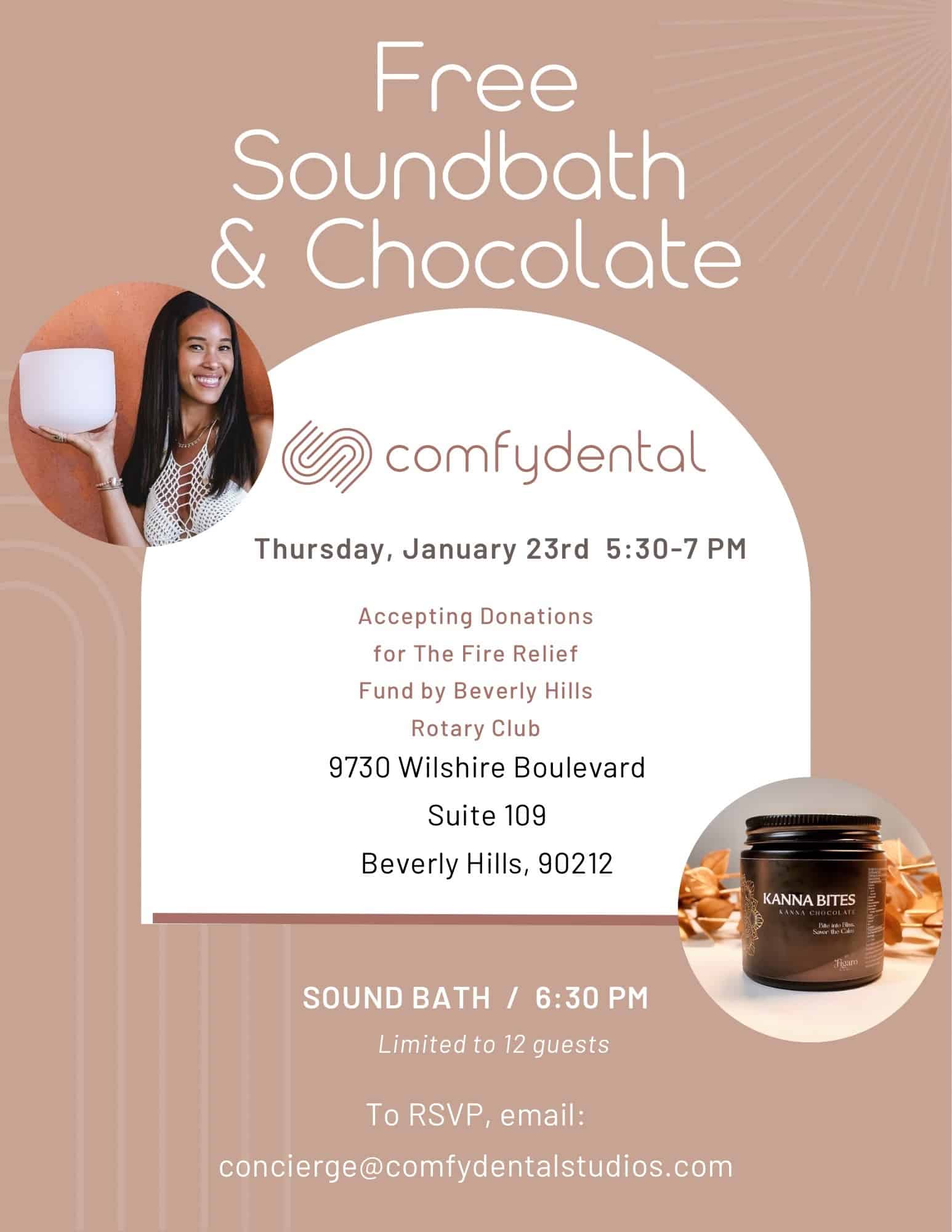 comfy dental sound bath and chocolate event
